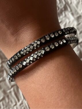 Black Crystal Wrap Bracelet with Clear Rhinestones - Unbranded